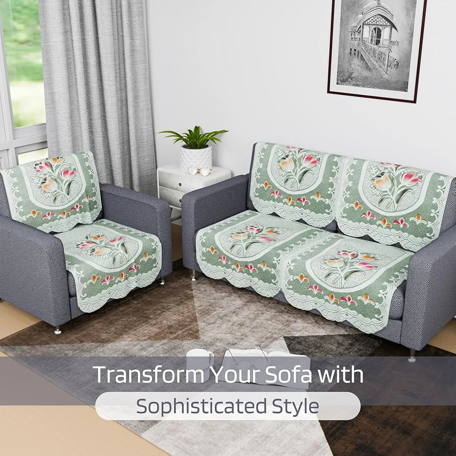 Kuber Industries Sofa Cover | Net 2+1 Seater Sofa Slip Cover Set | Couch Sofa Cover Set | Sofa Cover for Home | Sofa Slipcover Set | Sofa Cover for Living Room | Tulip Printed | Green