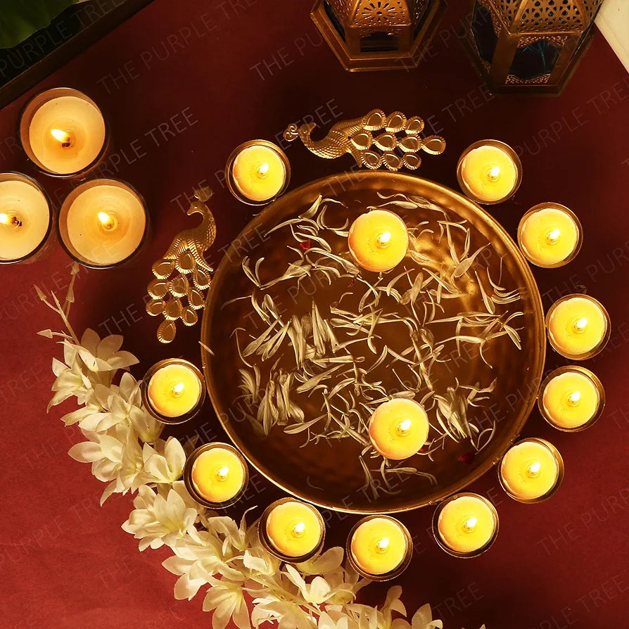 The Purple Tree Beautiful Handcrafted Peacock Urli Bowl For DiwaliDecorative Bowl For Floating Flowers And Tea Light Candles,Traditional Urli Bowl,Diwali Urli,Gift For Diwali,Gold