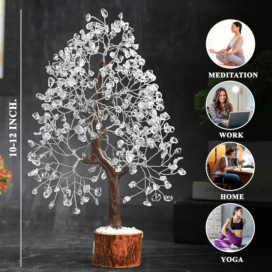 BEZAVO Clear Quartz Crystal Tree – Artificial Tree for Home & Office Decoration | Feng Shui Tree for Prosperity & Positive Energy | Ideal Gift for Men & Women – Weddings, Birthdays & Anniversaries