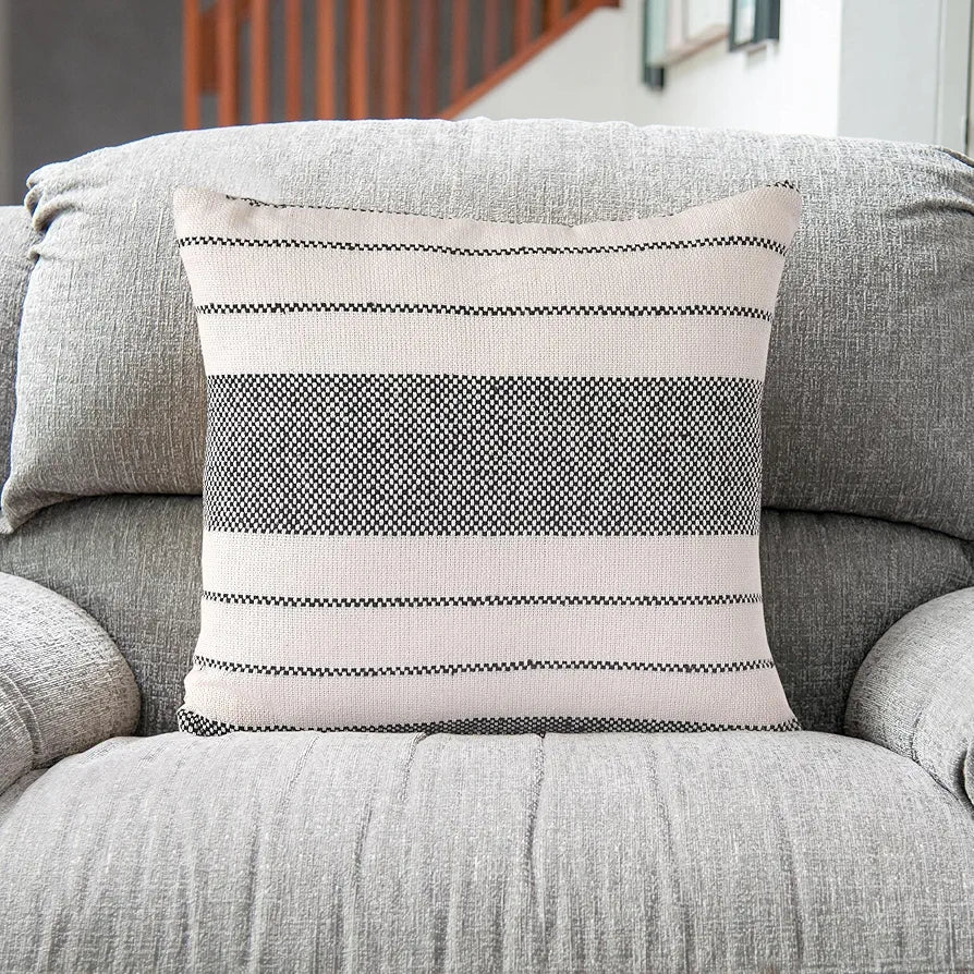 SASHAA WORLD Exquisite Black Striped Elegance | Decorative Woven Cushion Cover | Cushion Cover for Living Room/Bed/Sofa/Chair | 40X40 Cm