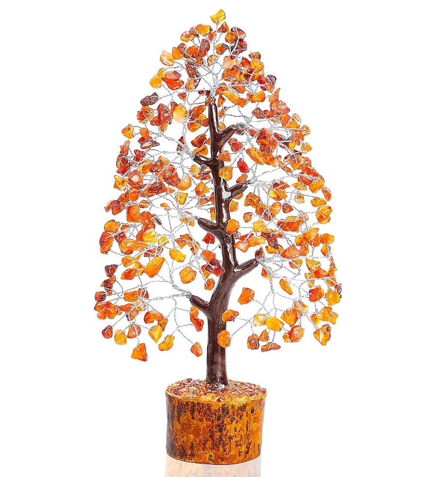 HindCraft Carnelian Chakra Crystal Tree Good Luck Showpiece for Home Decor Items Crystals Gemstones Bonsai Money Tree for Good Luck, Decoration Gift Item, Silver Wire, 10-12 inch