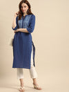 All about you Women Blue Geometric Yoke Design Pure Cotton Kurta