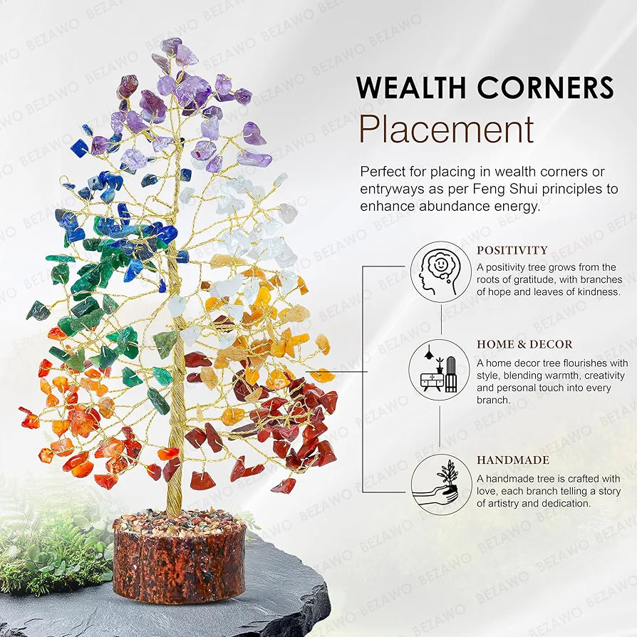 BEZAVO Chakra Crystal Tree | Feng Shui Tree of Life for Positive Energy & Prosperity | Healing Crystals for Home & Office | Ideal Anniversary & Birthday Gift 