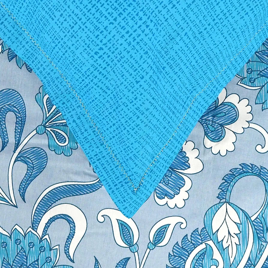 Divine Casa 144 TC 100% Pure Cotton Single Size Bedsheet with 1 Pillow Cover | Soft & Skin-Friendly Fabric for Everyday Comfort | All-Season Use | Size 223 X 145 CM | Floral Paisley | White Aqua Blue