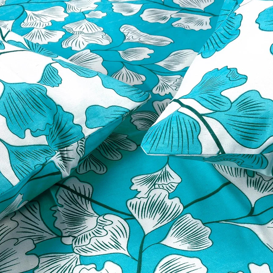 Divine Casa Bedsheet for Single Size Bed 144 TC Cotton Bedsheet for Single Size Bed with 1 Pillow Cover  Floral Aqua & White Cotton Bedsheet