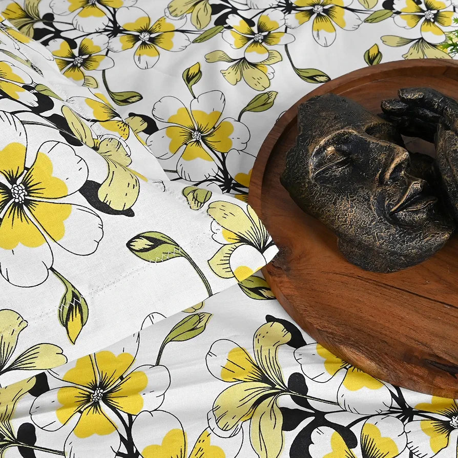 Divine Casa Bedsheet for Single Size Bed 144 TC Cotton Bedsheet for Single Size Bed with 1 Pillow Cover  Floral Golden Daffodil Cotton Bedsheet