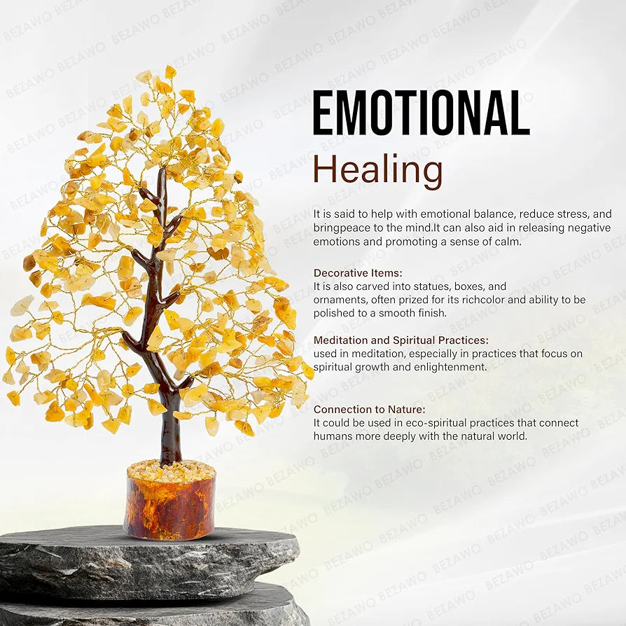 BEZAVO Yellow Aventurine Crystal Tree – Good Luck & Prosperity Tree for Home & Office | Artificial Tree for Living Room & Hall Decoration | Ideal Gift for Anniversary & Birthday 