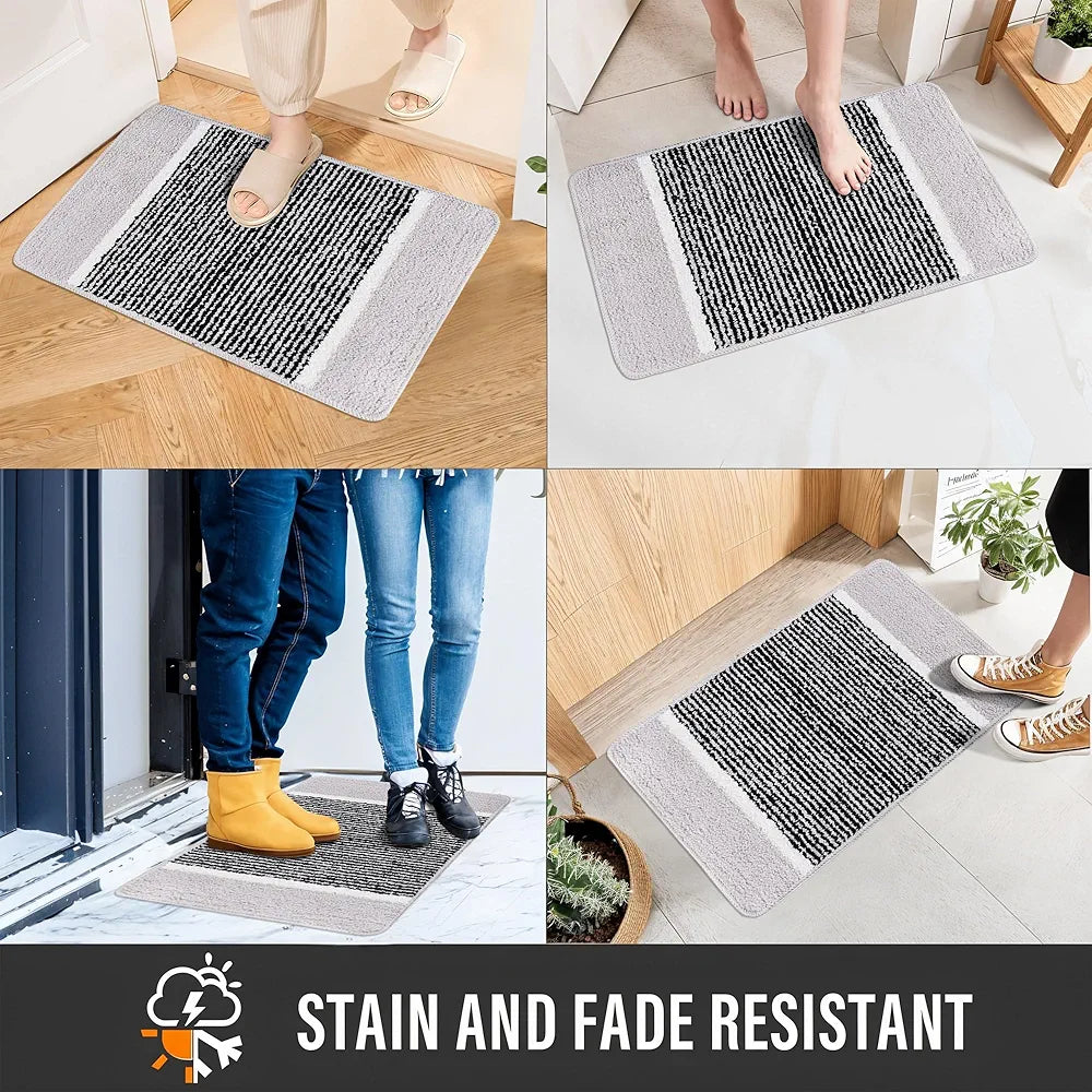 Kuber Industries 16x24 Inch Anti-Skid Water-Absorbent Door Mats for Home | Durable Main Entrance Footmats for Bathroom, Living Room & Office | Micro Diamond Lining - Light Grey
