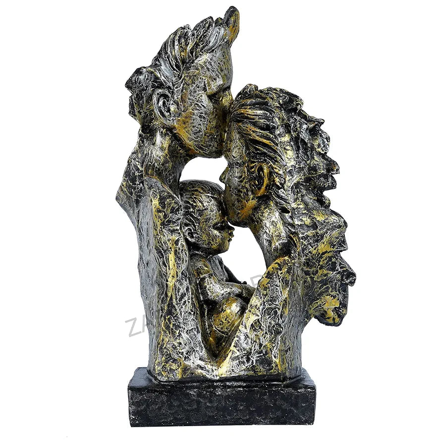 zart Mother & Father With Child Love Statue Showpiece For Home Decor & Gifting, 4.2 x 6 Centimeters, Copper