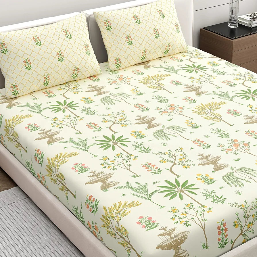 Dreamscape 100% Cotton Value King Bedsheet with 2 Pillow Covers - 