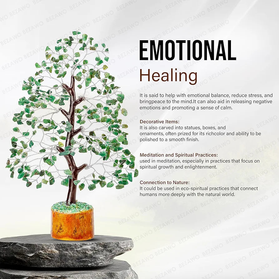 BEZAVO Green Aventurine Crystal Tree – Healing Good Luck Tree for Home & Office | Feng Shui Tree for Prosperity & Positive Energy | Ideals Gift for Men & Women – Birthday & Anniversary 