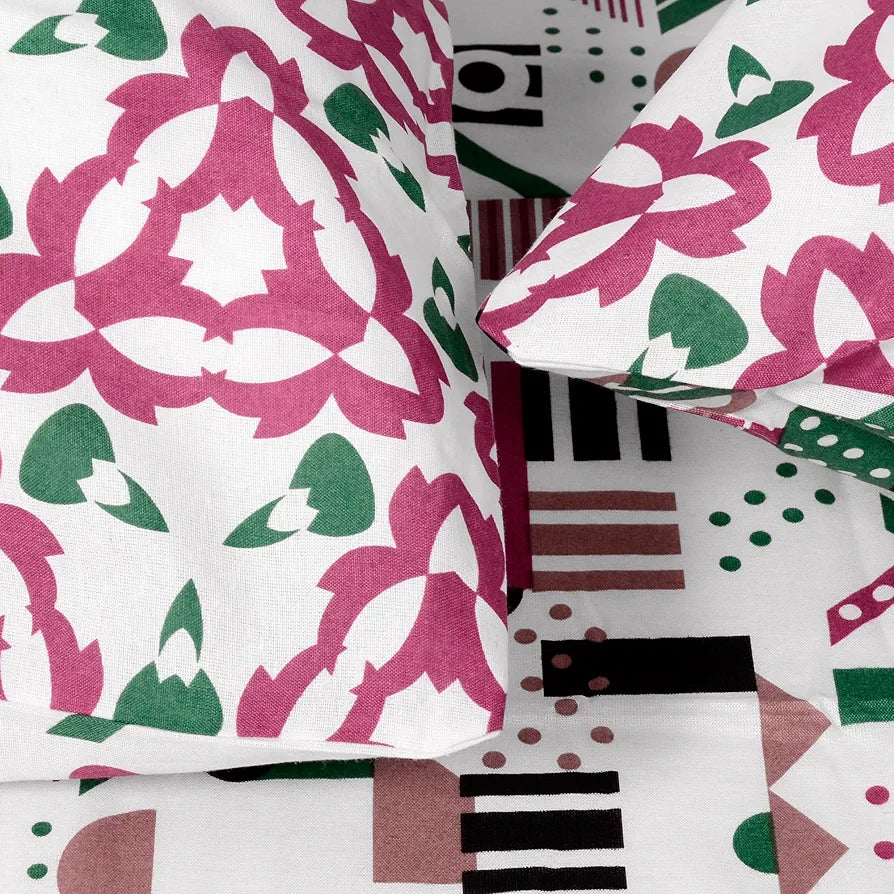 Divine Casa - 144 TC Super Soft Cotton Bedsheet for Double Bed  144 Thread Count - Abstract, Pink & White| 222 x 254 cm