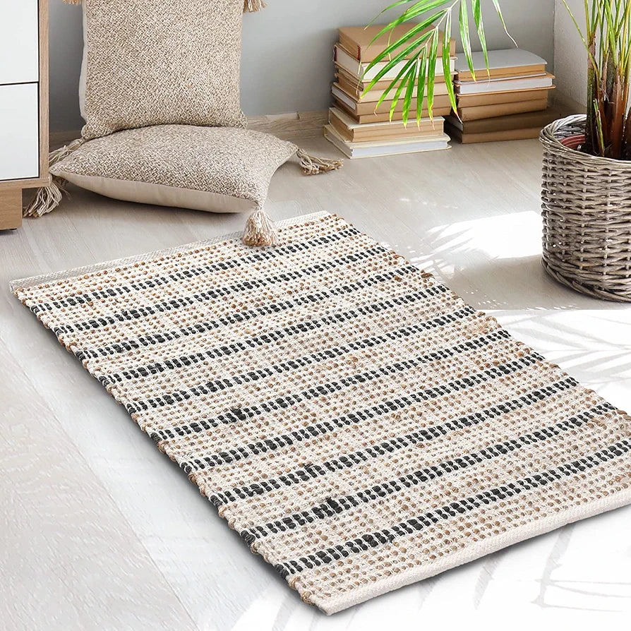 SASHAA WORLD Jute and Cotton Braided Natural Rug | Handwoven Rectangular Rug for Living Room, Kitchen, Entryway & Bedroom | Organic & Natural Feeling | Weave Irregularities Make Each Rug Unique 