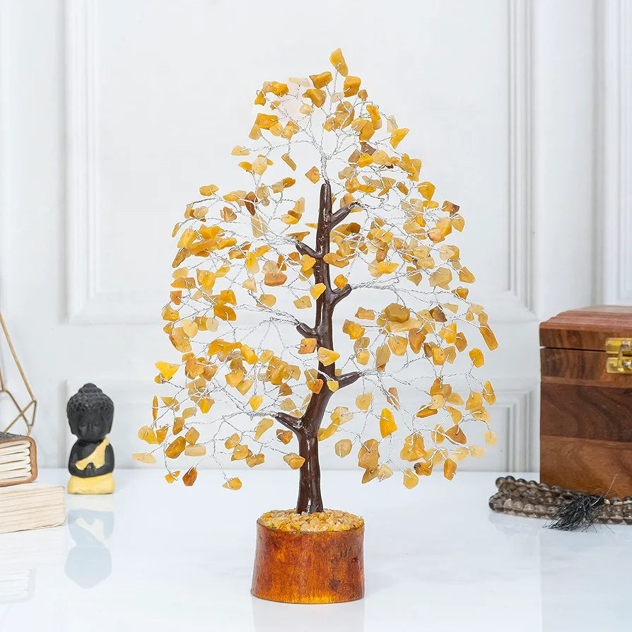 HindCraft Gemstone Crystal Tree Home Decor Showpieces for Good Luck Money Crystal Tree Gift Items Office Bedroom Decor Wedding Gift, Silver Wire, 10-12 inch