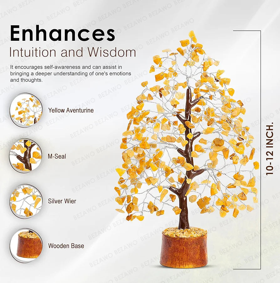 BEZAVO Yellow Aventurine Crystal Tree – Artificial Tree for Home & Office Decor | Good Luck Tree for Living Room & Hall | Ideal Gift for Men & Women – Anniversary & Birthday 