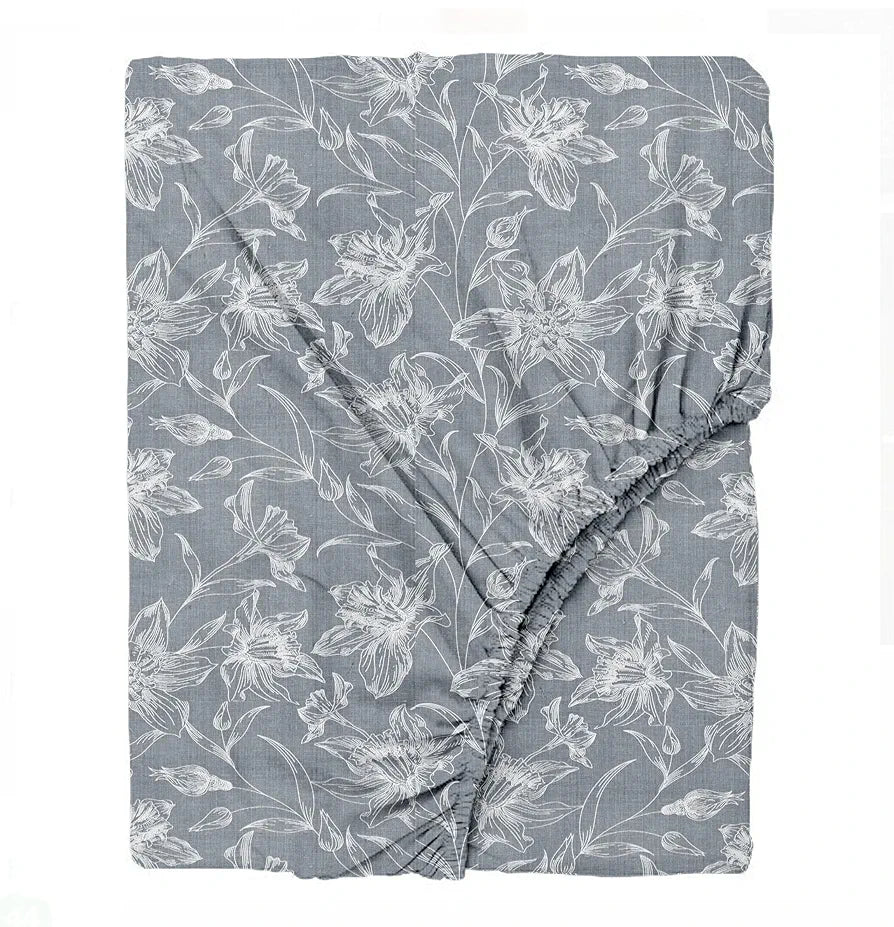 Trance Home Linen 100% Cotton 144TC Elastic Fitted Bedsheet | Printed Queen Bed Size Elasticate Fitted Bedspread with 2 Pillow Covers 