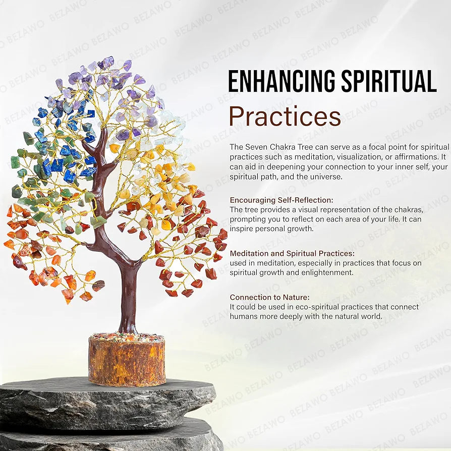 BEZAVO Seven Chakra Crystal Tree – Feng Shui Showpiece for Home & Office Decor | 7 Chakra Tree for Positive Energy & Prosperity | Marriage Gift – Antique Home Decoration 10-12 Inch 