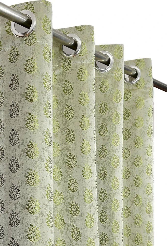 Floral Design Jacquard Blackout Jute Curtains for Door 7 Feet Living Room Bedroom,Thermal Insulated Curtains for Door, Room Darkening Drapes