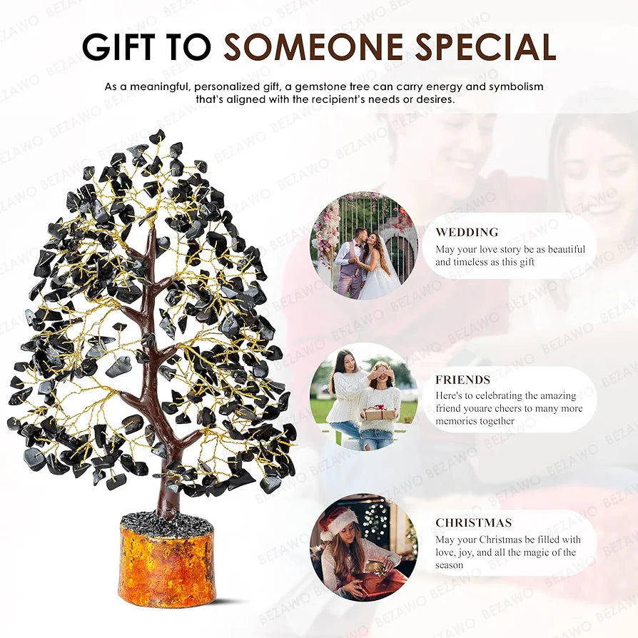 BEZAVO Black Tourmaline Crystal Tree for Healing & Prosperity | Artificial Feng Shui Money Tree for Positive Energy | Ideal Gift for Birthdays 