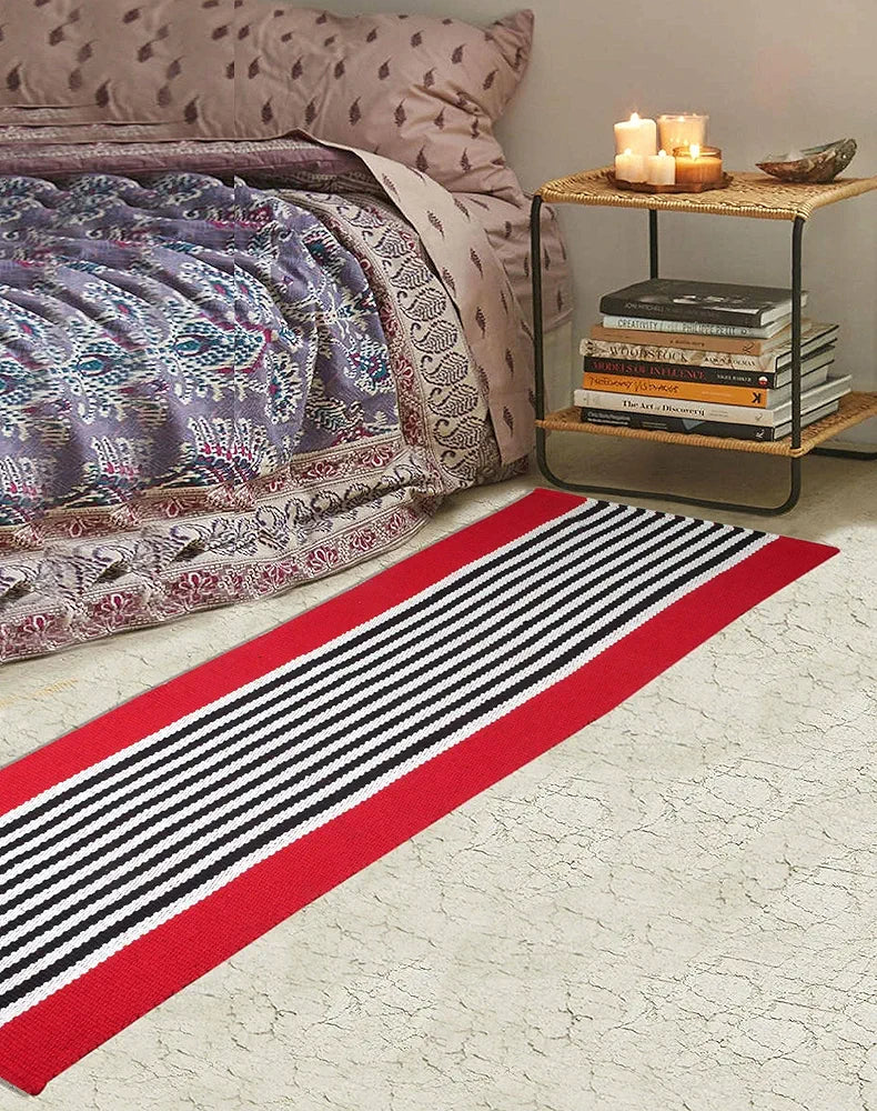 Saral Home Stripe Designer Soft Cotton Durable & Washable Multipurpose Runner for Home/Kitchen/Living Area/Lobby/Office with Anti Skid Backing 