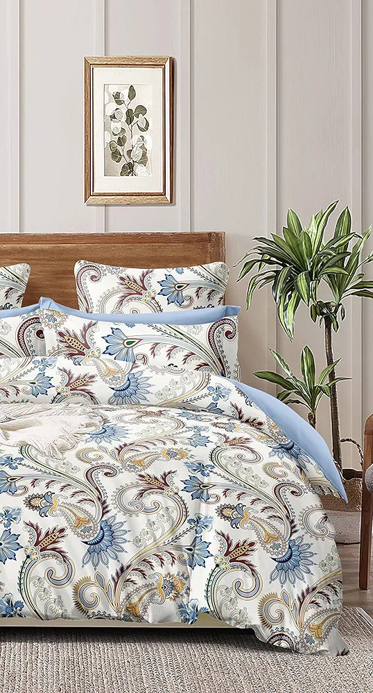 THE HOME STYLE Supersoft Cotton Feel Glace Cotton King Size Printed Flat Double Bedsheet wih 2 Pillow Cover II 400 TC, 90