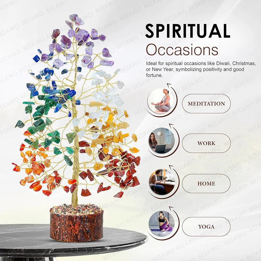 BEZAVO Chakra Crystal Tree | Feng Shui Tree of Life for Positive Energy & Prosperity | Healing Crystals for Home & Office | Ideal Anniversary & Birthday Gift 