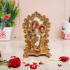 KridayKraft Radha Krishna Standing Playing Flute Metal Statue Gold Antique Finish for Pooja