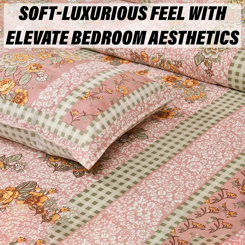 Kuber Industries Double Bedsheet with 2 Pillow Covers | 160 TC Premium Cotton Bedsheet for Double Bed | Bedsheet for Living Room-Home & Hotels | Spain Flower Lining | 100x108 Inch | Pink