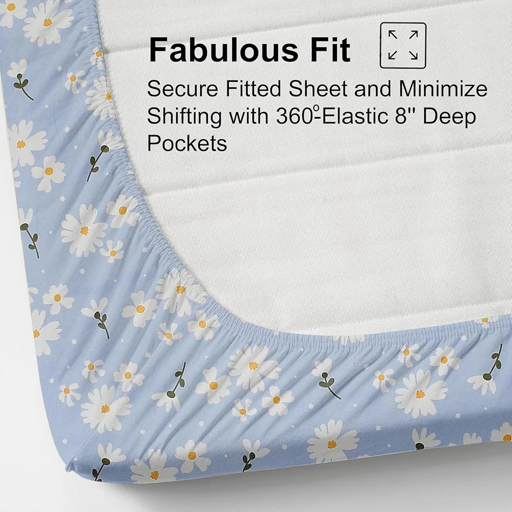 FRESH FROM LOOM Soft Microfiber Floral Print King Size Fitted Bedsheet - 240 TC, Hypoallergenic, 2 Pillow Covers  | Casper-Blue)