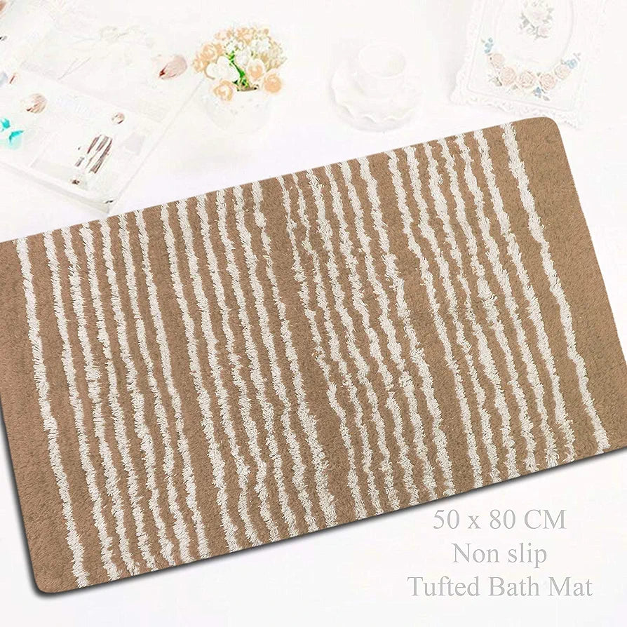 THE HOME TALK Cotton Morocco Door mat | Water Absorbent | Striped Rugs | Floor Mats for Kitchen, Bathroom & Sink | Ultra Soft Mats | Non-Slip | 40 x 60cm | Natural & Beige