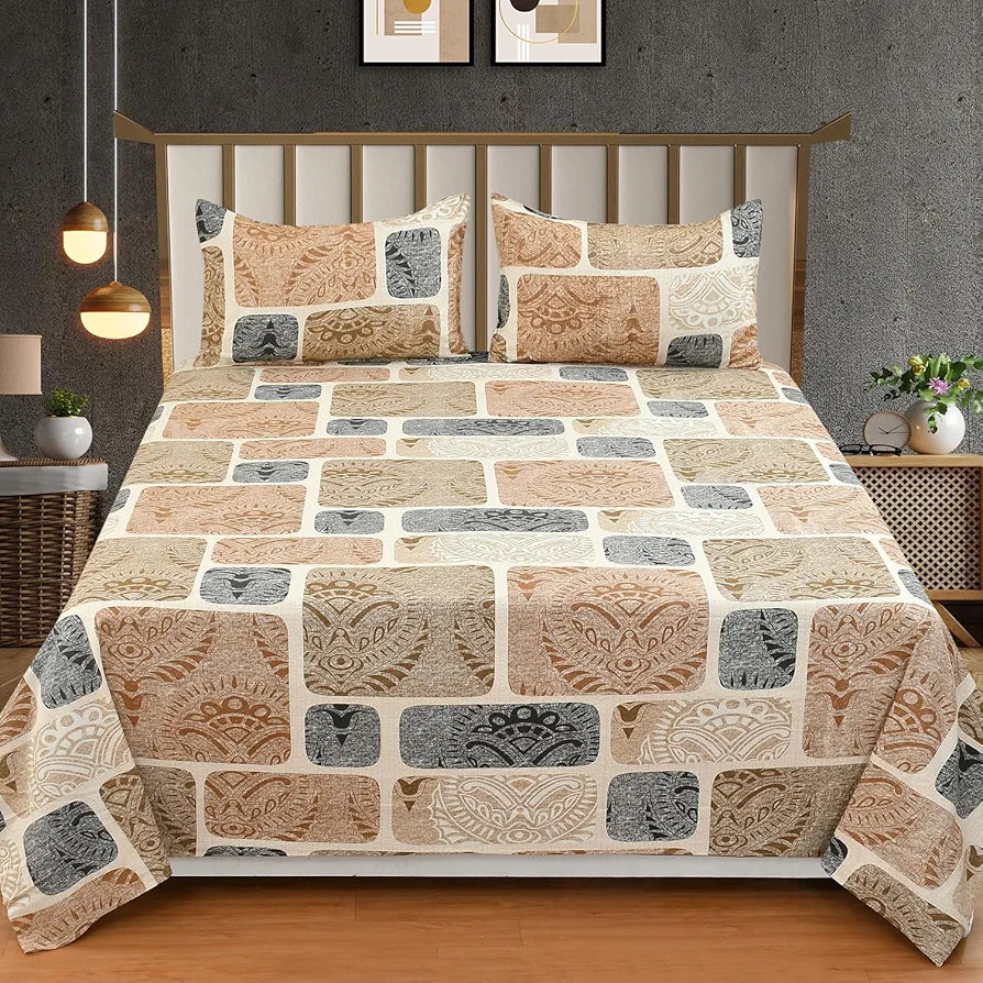 HOMEKART Ultra Super Soft 100% Pure Cotton Double Bedsheet with Two Pillow Covers for Your Bedroom | Floral & Block Printed Premium Bedsheet 