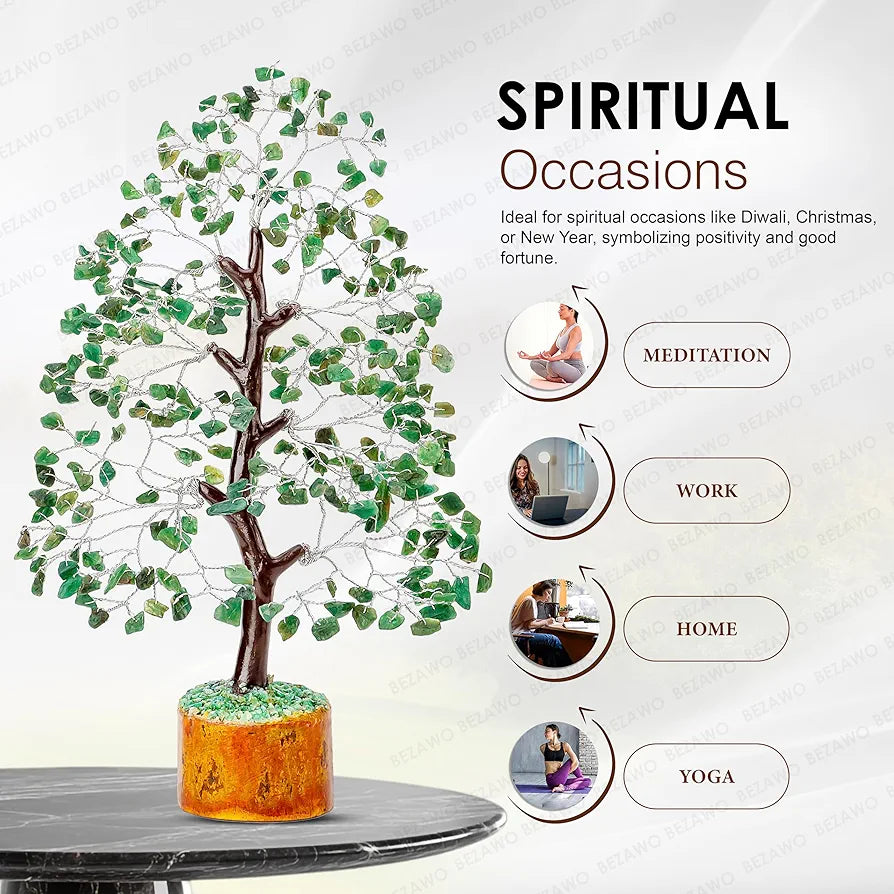 BEZAVO Green Aventurine Crystal Tree – Healing Good Luck Tree for Home & Office | Feng Shui Tree for Prosperity & Positive Energy | Ideals Gift for Men & Women – Birthday & Anniversary 