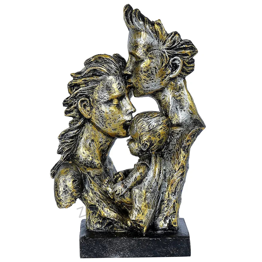 zart Mother & Father With Child Love Statue Showpiece For Home Decor & Gifting, 4.2 x 6 Centimeters, Copper