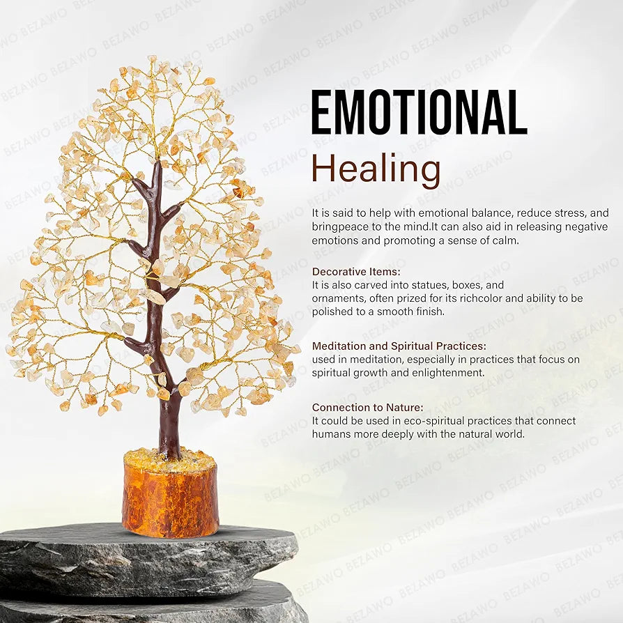 BEZAVO Citrine Crystal Tree of Life | Feng Shui Money Tree for Positive Energy & Success | Decorative Crystal Tree for Home | Unique Gift for Men & Women – Birthday & Housewarming 