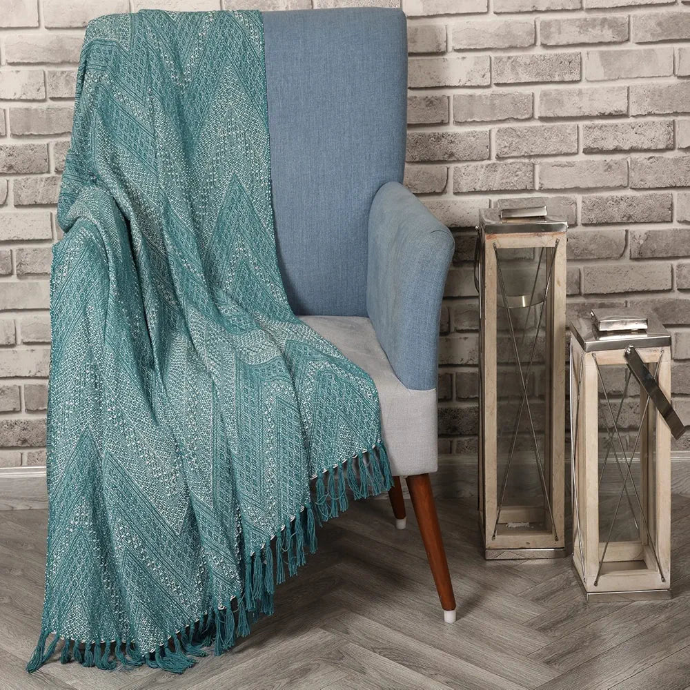 SASHAA WORLD Cotton Jewels of India Throw | Throw for Living Room, Sofa, Bed, Chair, Picnic & Used for Gift | Blue Throw Blanket 130X180 Cm