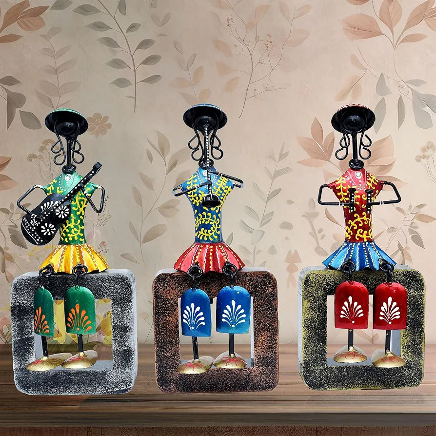 KRAFTSKALA Musician Dolls Wall Hanging Metal Showpieces Handmade Iron Home Decor Tabletop Statues for Living Room, Decorative Items for Home Wall, Festive Gifting, Housewarming Present