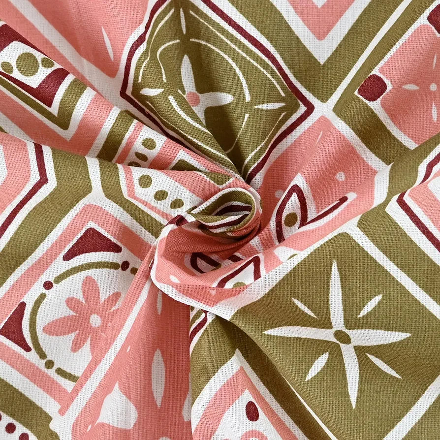 Divine Casa Pure Cotton Single Bed Printed Bedsheet with 1 Pillow Covers | Soft, Breathable and Comfortable | 223 x 145 CM | Nordic Hexa Pattern | Blush & Olive, 200 TC