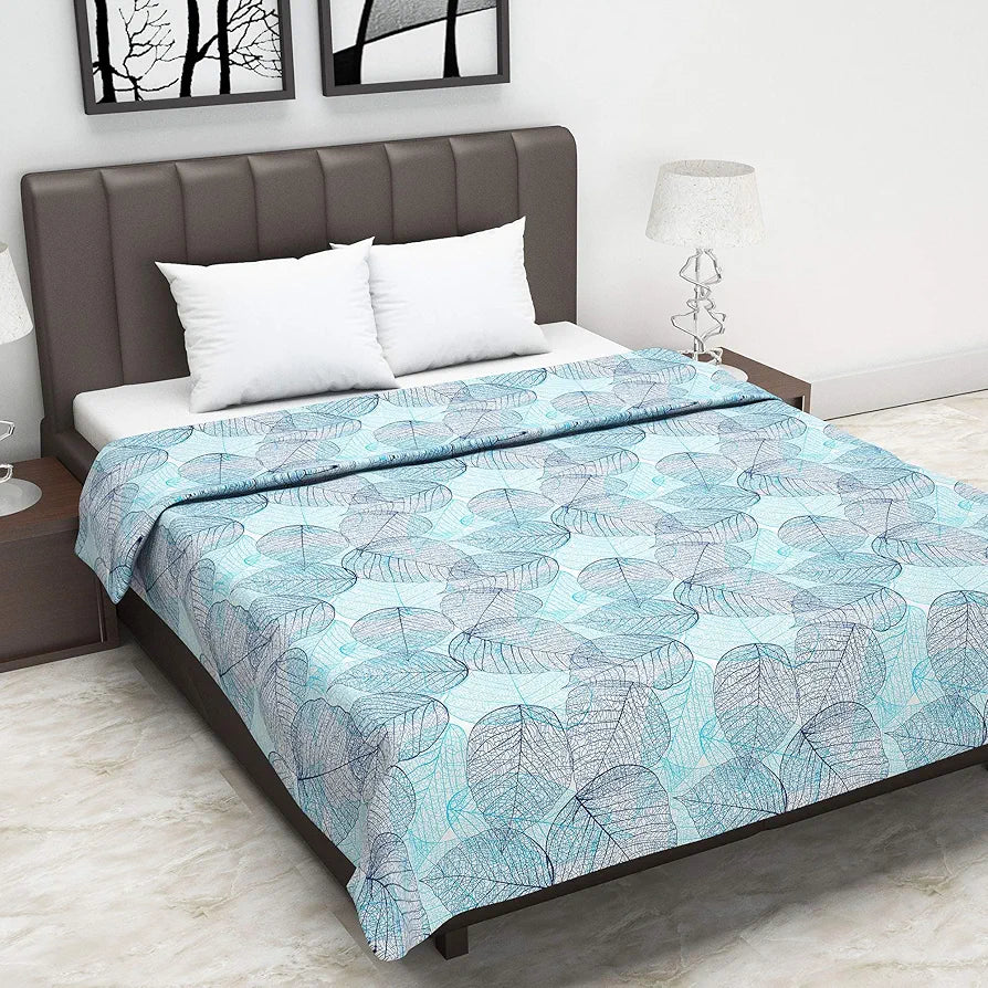 Divine Casa Glace Cotton 120 GSM Reversible Lightweight Printed Double Bed AC Dohar Blanket Quilt - Blue and Brown| TC - 120