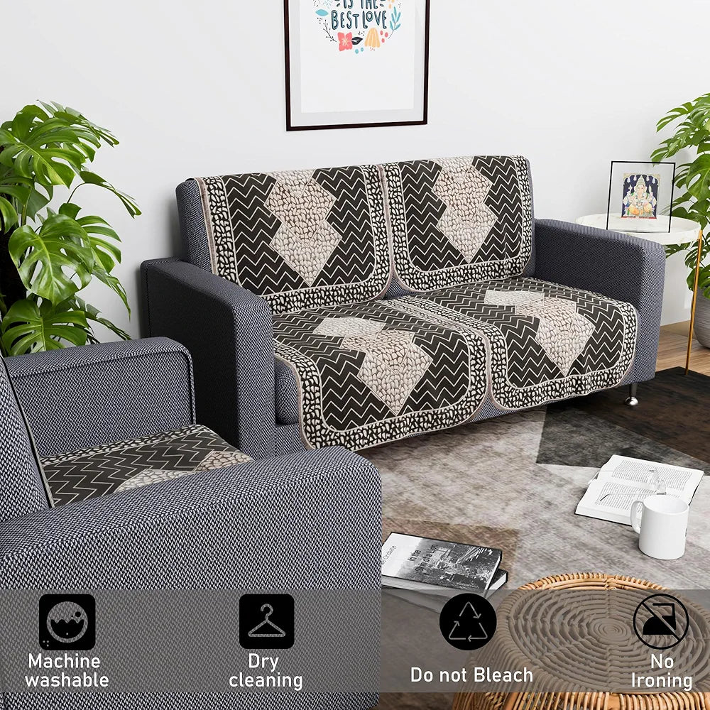 Kuber Industries Set of 6 Durable 2+1 Seater Sofa Covers for Living Room | Easy Machine Washable Sofe ke cover for Protection & Comfort for Home | Stone Mayur - Dark Grey & Brown