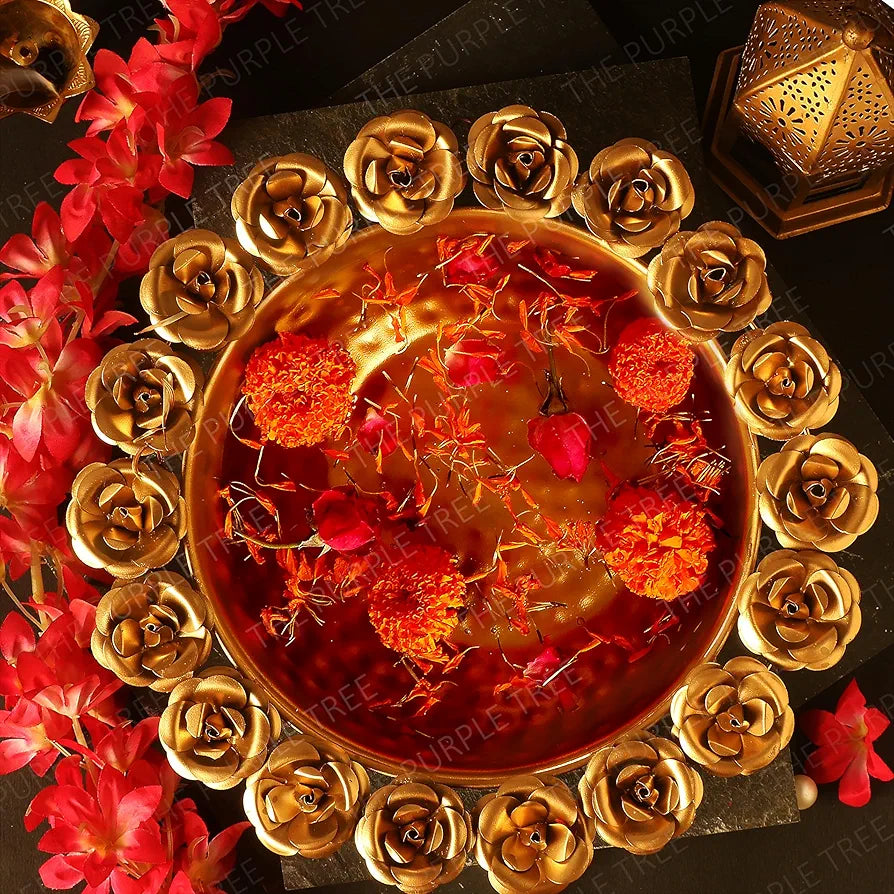 The Purple Tree Beautiful Handcrafted Rose Urli Bowl for Diwali  Decorative Bowl for Floating Flowers and Tea Light Candles Home, Traditional Urli Bowl, Diwali Urli