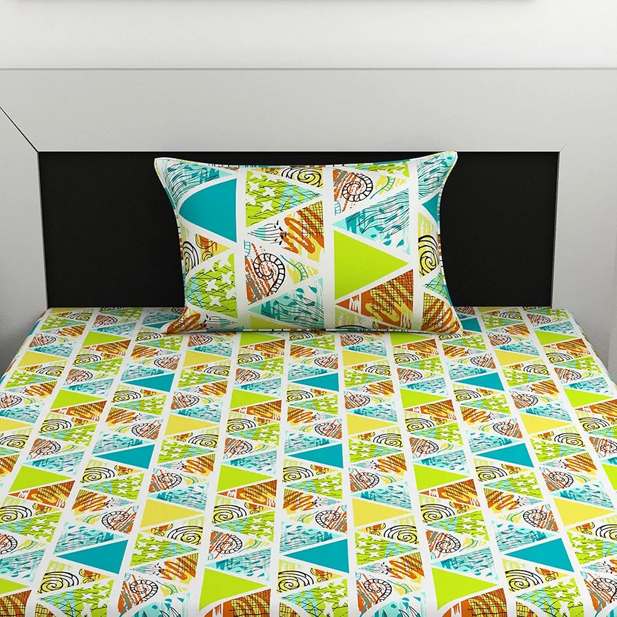 Divine Casa 100% Cotton Bedsheet for Single Bed, 144 TC Bedsheet Single Size Bed Cotton with 1 Pillow Cover 
