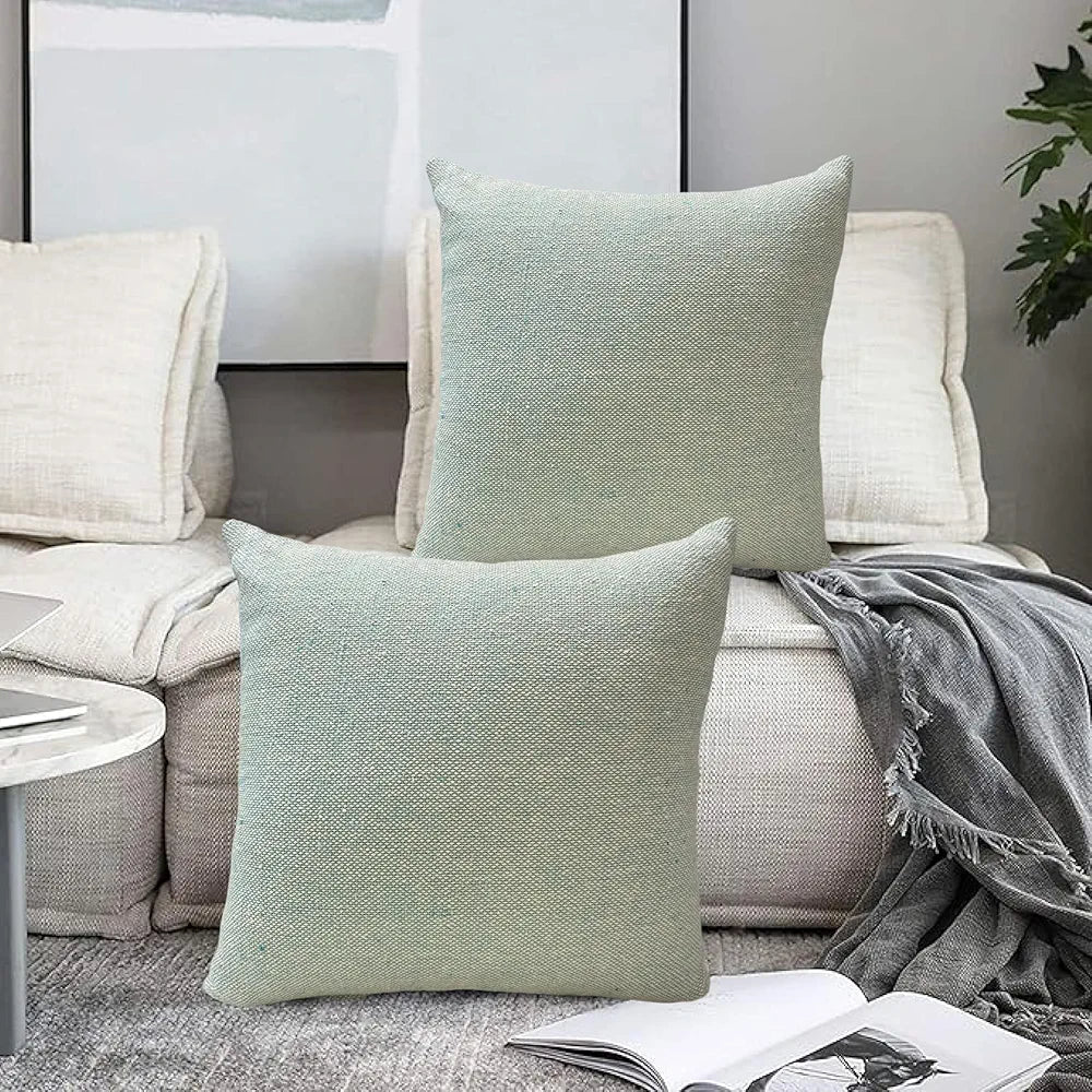 SAJAVAT HOME Cotton Cushion Cover 16X16 Inches  – Soft Decorative Cushion Cover for Sofa, Bed, or Chair –Beige & Sky Blue, Pack of 1