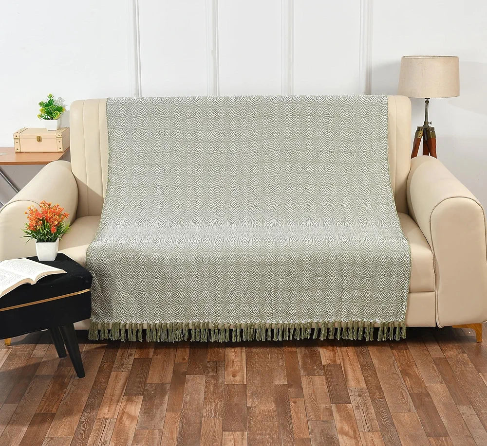 SASHAA WORLD Soft Herringbone Throw Blanket | Used Both Indoor and Outdoor |Blanket for Living Room, Sofa, Bed & Chair | Green Throw Blanket| Pack of 1, 180 x130 cm