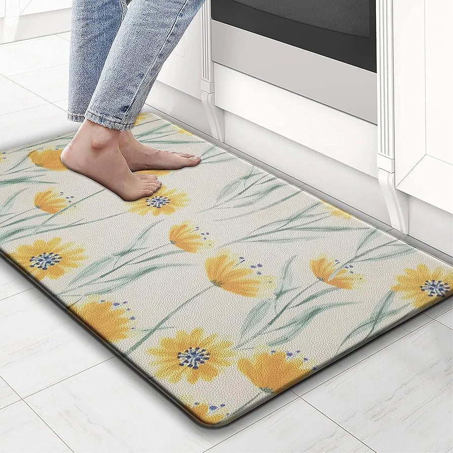 Luxe Home Columbo Anti-Fatigue Kitchen Mat - 45x75 cm Non-Slip Cushioned Comfort Mat - Floral Pattern Standing Desk Mat - Waterproof and Easy to Clean for Home and Office