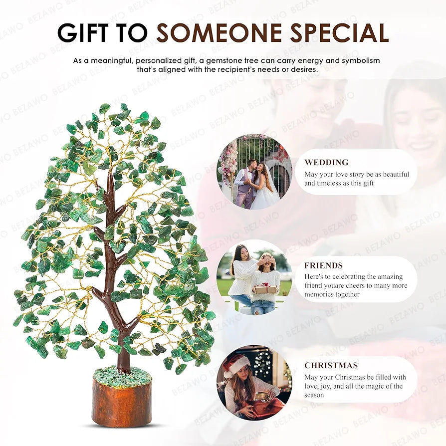 BEZAVO Green Aventurine Crystal Tree – Feng Shui Good Luck & Healing Tree for Home & Office Decor | Prosperity & Positive Energy Crystal Tree | Gift for Men & Women – Birthday & Anniversary