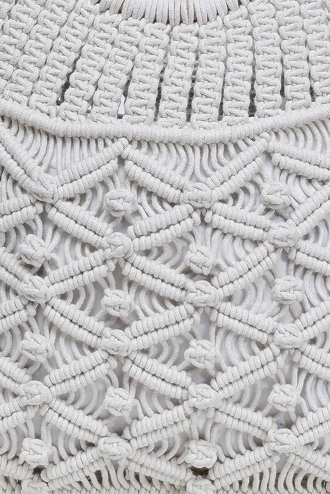 ALII AND ALIIZEY Off-White Macrame Braided Wooden Handle HandBag 
