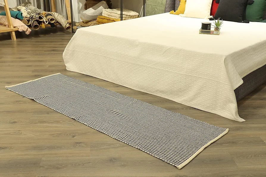 SASHAA WORLD Modern Striped Rug for Kitchen,Living Room, Bedroom, Dining Room, Kitchen, or entryway | 100% Pure Cotton | Light Weight 