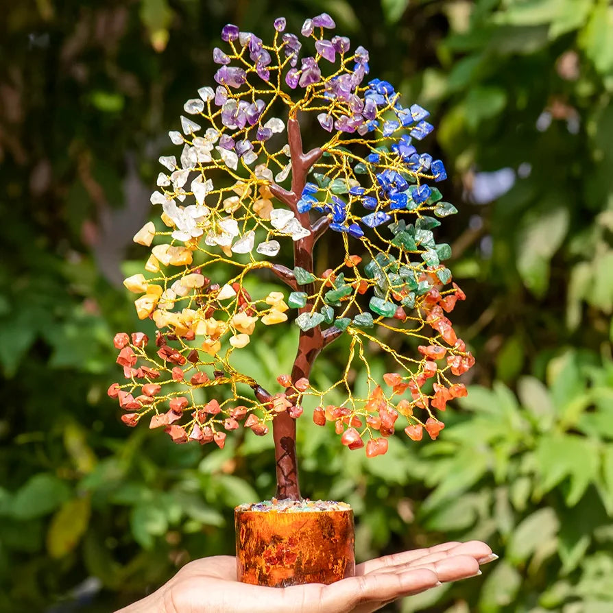 ZAICUS Seven Chakra Gemstone Tree of Life, Crystals and Gemstones, Crystal Tree, Showpiece for Good Luck, Home Decor, Office Desk, Feng Shui, Crystals and Healing Stones, Gift Item, 7 x 24 Cm