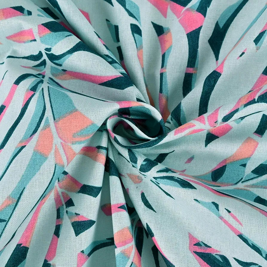 Divine Casa 144 TC 100% Cotton Double Bedsheet with 2 Pillow Covers | Soft, Durable & Skin-Friendly Fabric for All-Season Use | 254 x 222 CM | Tropical Leaf | Light Blue Pink | Bedroom Decor Upgrade