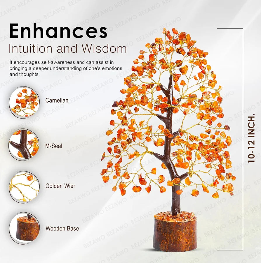 BEZAVO Carnelian Crystal Tree | Healing Crystal Tree for Positive Energy & Good Luck | Feng Shui Tree for Home & Office | Ideal Gift for Men & Women – Housewarming & Anniversaries 